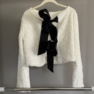 White Textured Bow-Back Cropped Top